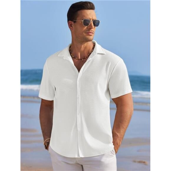 Other - Men's Shirts Short Sleeve Waffle Knit White